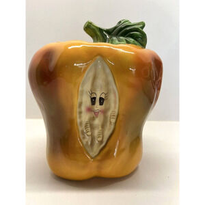 ARC Vintage Pepper Cookie Jar Yellow And Green With Cute Seed Face